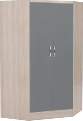 Nevada 2 Door Corner Wardrobe in Grey Gloss and Oak Effect Finish