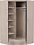 Nevada 2 Door Corner Wardrobe - L108 x W143 x H182.5 cm - Grey Gloss/Light Oak Effect Veneer