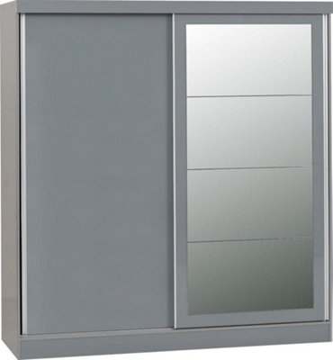 Nevada 2 Door Sliding Wardrobe with Mirror in Grey Gloss Finish
