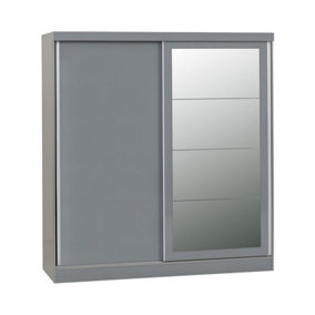 Nevada 2 Door Sliding Wardrobe with Mirror in Grey Gloss Finish