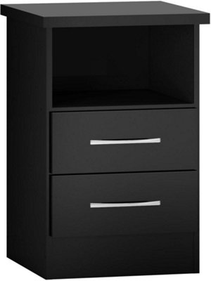 Nevada 2 Drawer Bedside in Black Gloss Finish