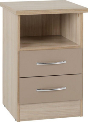 Nevada 2 Drawer Bedside in Oyster Gloss Light Oak Effect Veneer