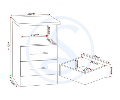 Nevada 2 Drawer Bedside in Oyster Gloss Light Oak Effect Veneer