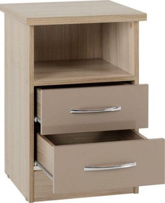 Nevada 2 Drawer Bedside in Oyster Gloss Light Oak Effect Veneer