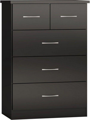 Nevada 3+2 Drawer Chest in Black Gloss Finish