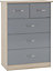 Nevada 3+2 Drawer Chest - L46 x W81 x H115.5 cm - Grey Gloss/Light Oak Effect Veneer
