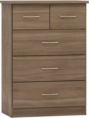Nevada 3+2 Drawer Chest Rustic Oak Effect 5 Drawers