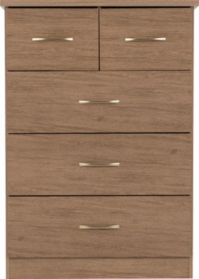Nevada 3+2 Drawer Chest Rustic Oak Effect 5 Drawers