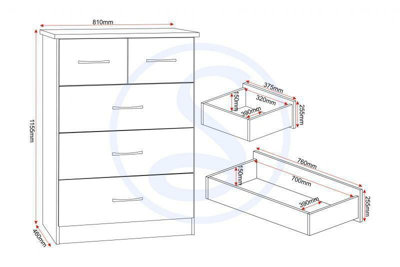 Nevada 3+2 Drawer Chest White Gloss