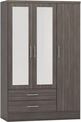 Nevada 3 Door 2 Drawer Mirrored Wardrobe Black Wood Grain