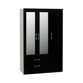 Nevada 3 Door 2 Drawer Mirrored Wardrobe - L52 x W116 x H182.5 cm - Black Gloss