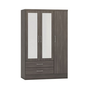 Nevada 3 Door 2 Drawer Mirrored Wardrobe - L52 x W116 x H182.5 cm - Black Wood Grain