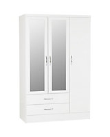 Nevada 3 Door 2 Drawer Mirrored Wardrobe - L52 x W116 x H182.5 cm - White Gloss