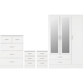 Nevada 3 Door 2 Drawer Mirrored Wardrobe Set White Gloss 2 Man Del