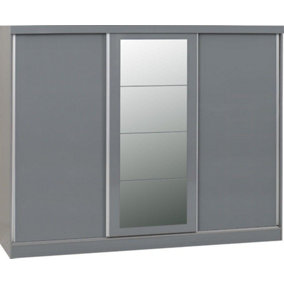 Nevada 3 Door Sliding Wardrobe - L62 x W242.5 x H194 cm - Grey Gloss