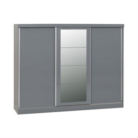 Nevada 3 Door Sliding Wardrobe with Mirror in Grey Gloss Finish