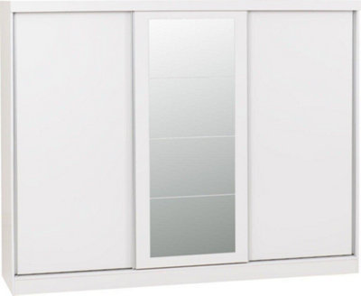 Nevada 3 Door Sliding Wardrobe with Mirror in White Gloss Finish