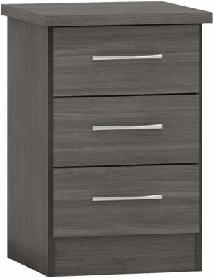 Nevada 3 Drawer Bedside Black Wood Grain Effect