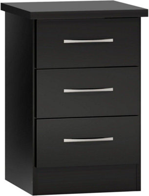 Nevada 3 Drawer Bedside in Black Gloss Finish