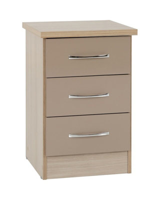 Nevada 3 Drawer Bedside in Oyster Gloss Light Oak Effect Veneer