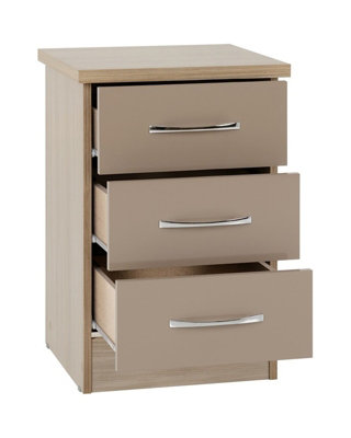 Nevada 3 Drawer Bedside in Oyster Gloss Light Oak Effect Veneer