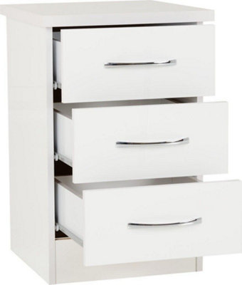 Nevada 3 Drawer Bedside in White Gloss