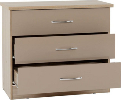 Nevada 3 Drawer Chest in Oyster Gloss Light Oak Effect Veneer