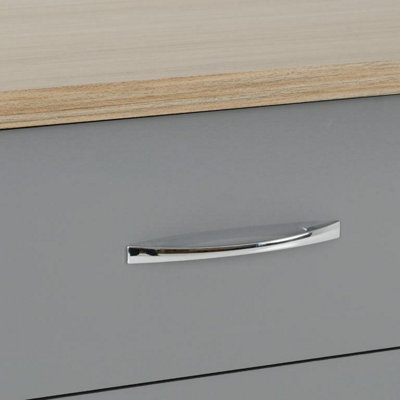 Nevada 3 Drawer Chest - L40 x W81 x H70.5 cm - Grey Gloss/Light Oak Effect Veneer