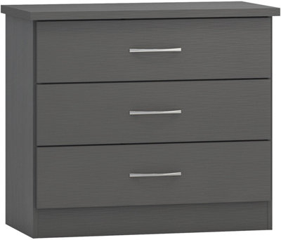 Nevada 3 Drawer Chest of Drawers 3D Effect Grey