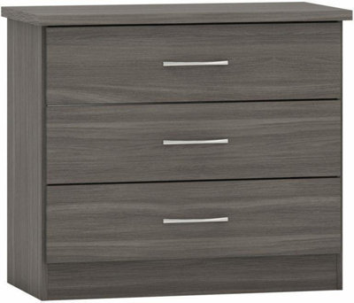 Nevada 3 Drawer Chest of Drawers Black Wood Grain Effect