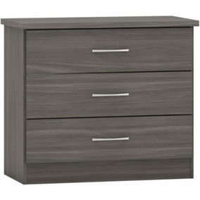 Nevada 3 Drawer Chest of Drawers Black Wood Grain Effect