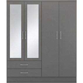 Nevada 4 Door 2 Drawer Mirrored Wardrobe in 3D Effect Grey Finish