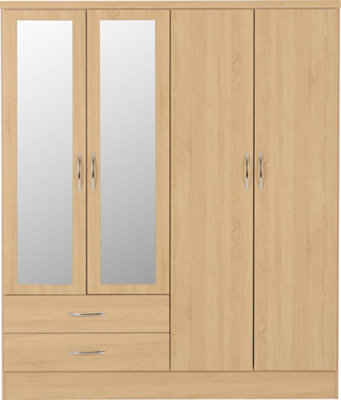 Nevada 4 Door 2 Drawer Mirrored Wardrobe in Sonoma Oak Effect Finish