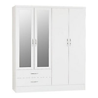 Nevada 4 Door 2 Drawer Mirrored Wardrobe in White Gloss Finish