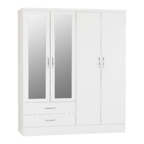 Nevada 4 Door 2 Drawer Mirrored Wardrobe in White Gloss Finish