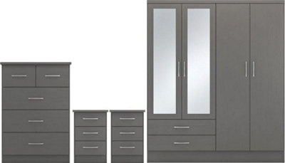 Nevada 4 Door 2 Drawer Mirrored Wardrobe Set 3D Grey 2 Man Del