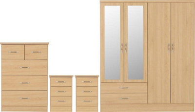 Nevada 4 Door 2 Drawer Mirrored Wardrobe Set Sonoma Oak 2 Man Del