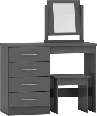 Nevada 4 Drawer Dressing Table Set 3D Grey Effect Including Stool and Mirror