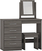 Nevada 4 Drawer Dressing Table Set Black Wood Effect Stool and Mirror