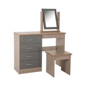 Nevada 4 Drawer Dressing Table Set Grey Stool and Mirror