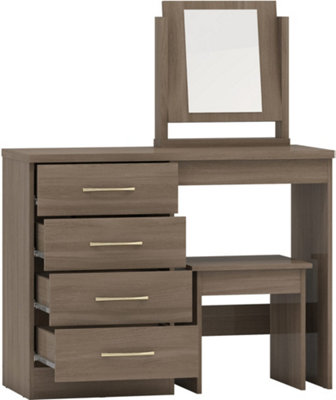 Nevada 4 Drawer Dressing Table Set Rustic Oak Effect with stool and mirror