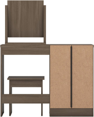 Nevada 4 Drawer Dressing Table Set Rustic Oak Effect with stool and mirror