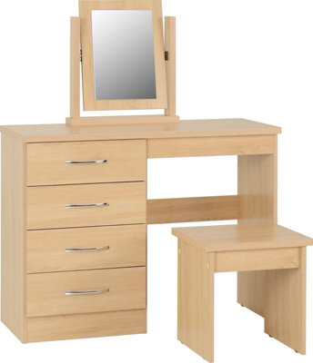 Nevada 4 Drawer Dressing Table Set Stool Mirror Oak Effect