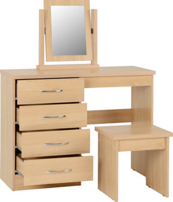 Nevada 4 Drawer Dressing Table Set Stool Mirror Oak Effect
