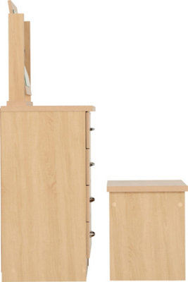 Nevada 4 Drawer Dressing Table Set Stool Mirror Oak Effect