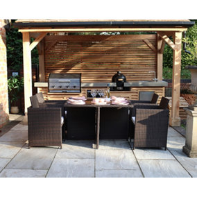 Nevada 4 Seater Cube Set - Steel/Synthetic Rattan - H75 x W114 x L114 cm - Brown