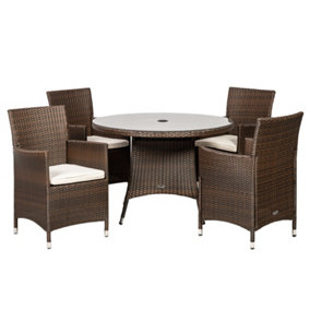 Nevada 4 Seater KD Round Dining Set - Synthetic Rattan - H90 x W64 x L61 cm - Mocha Brown