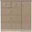 Nevada 5 Drawer Low Wardrobe - L46 x W117 x H115 cm - Oyster Gloss/Light Oak Effect Veneer