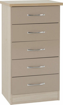 Nevada 5 Drawer Narrow Chest in Oyster Light Oak Effect Veneer