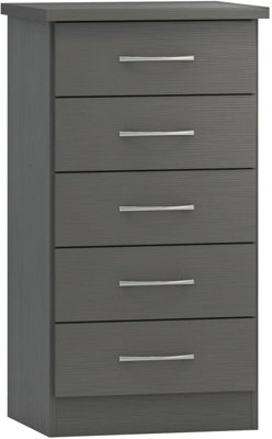 Nevada 5 Drawer Narrow Chest of Drawers in 3D Effect Grey